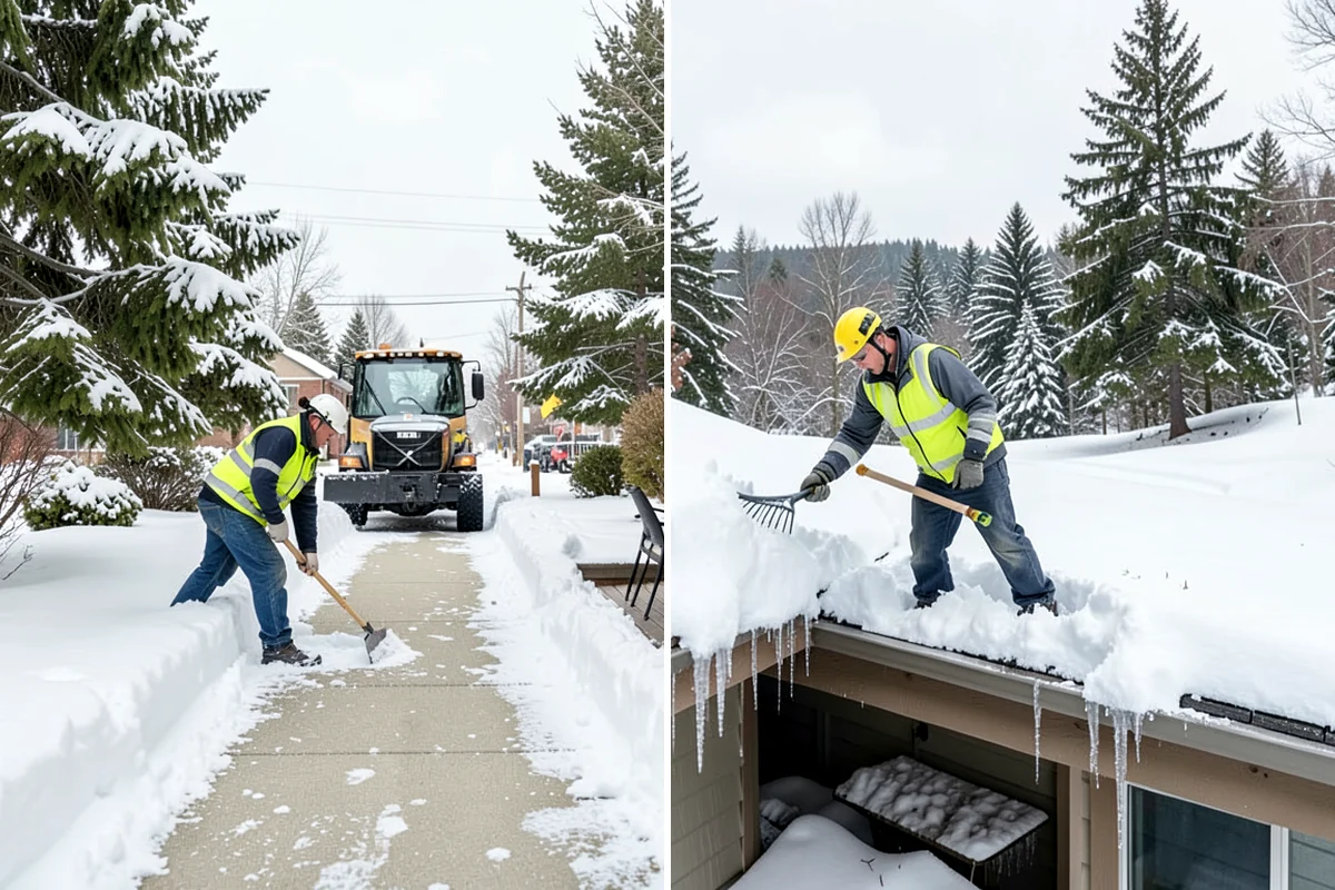 Porch Snow Removal in Maple Valley, King County, WA - We evaluate how snow is drifting onto the porch
