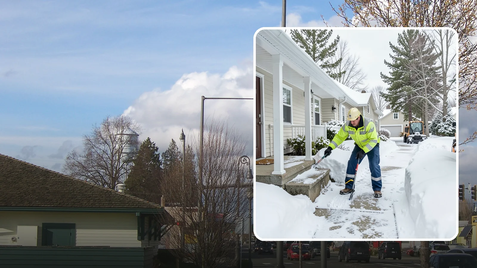 Porch Snow Removal in Marysville, Snohomish County, WA - We clear covered and open porches so your home's main gathering entry stays dry and safe underfoot.
