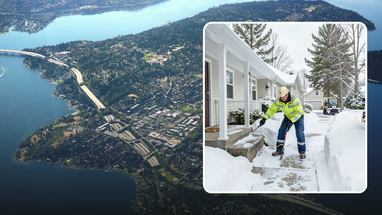 Porch Snow Removal in Mercer Island, King County, WA - We clear covered and open porches so your home's main gathering entry stays dry and safe underfoot.