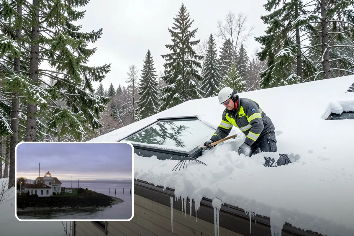 Porch Snow Removal in Mukilteo, Snohomish County, WA - Removes wind-driven snow that gathers at porch edges