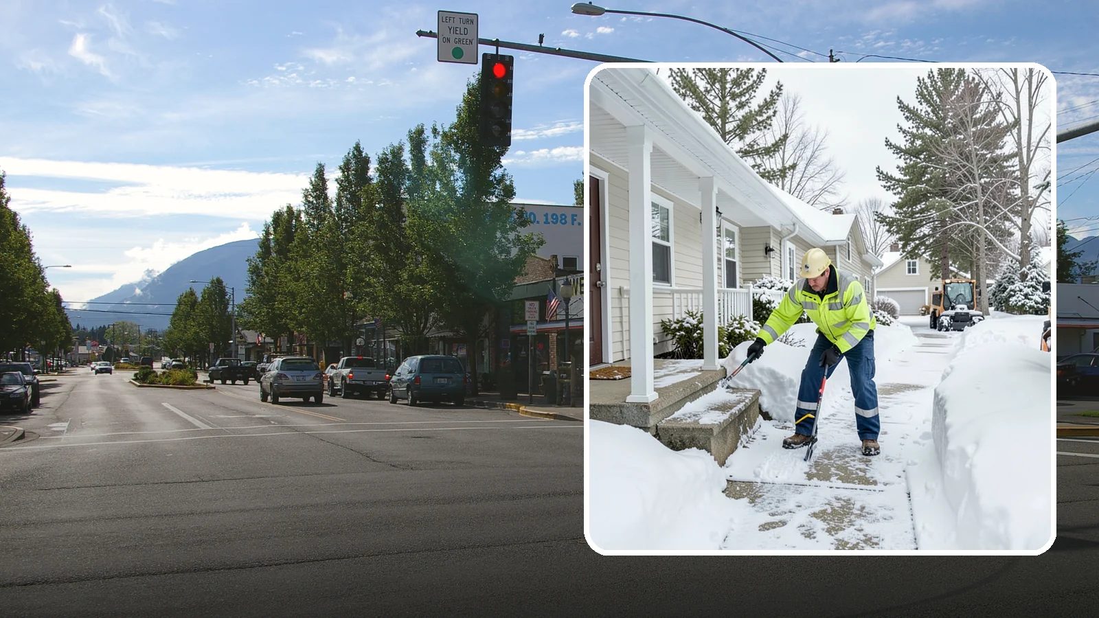 Porch Snow Removal in North Bend, King County, WA - We clear covered and open porches so your home's main gathering entry stays dry and safe underfoot.