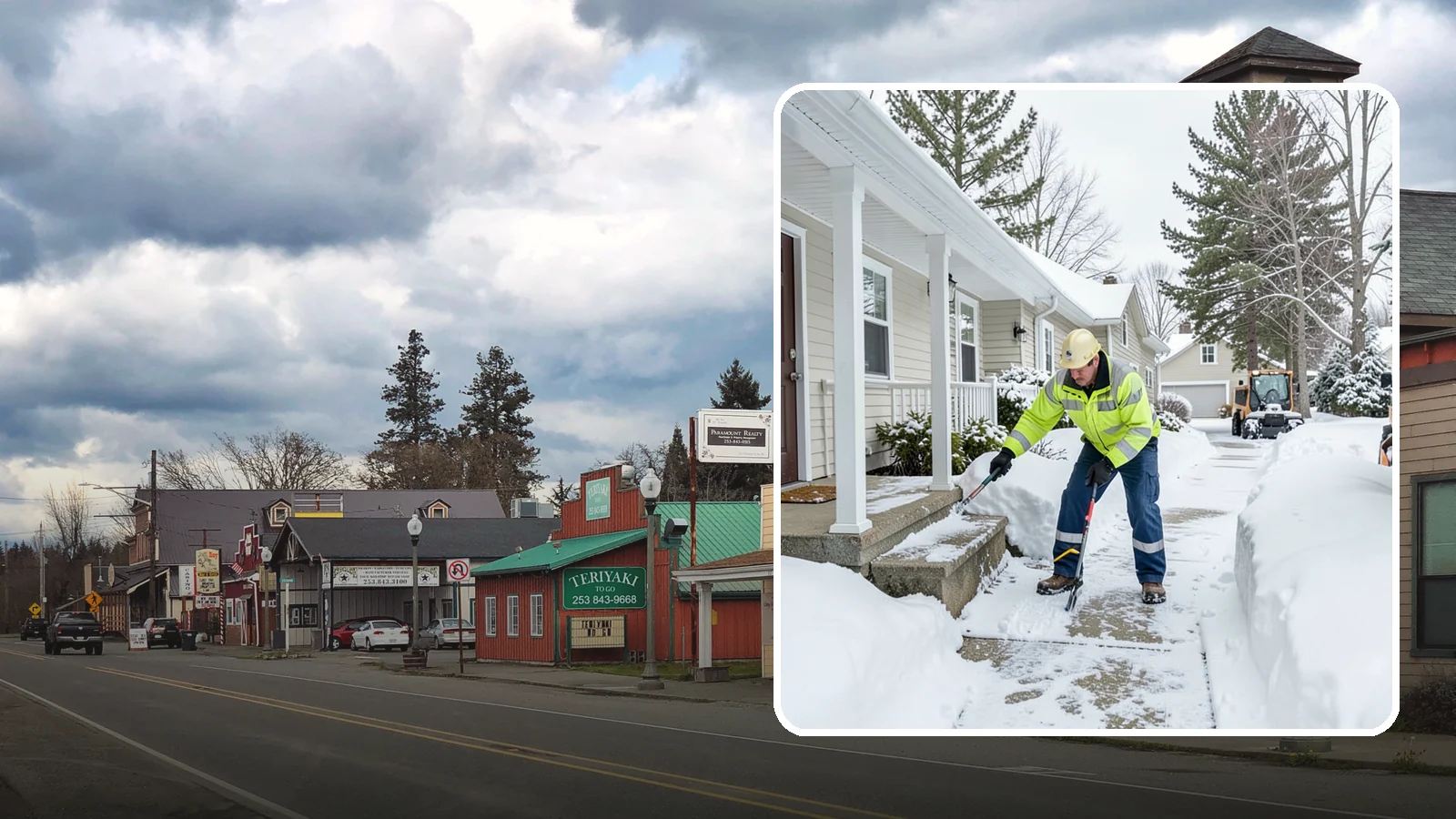 Porch Snow Removal in Roy, Pierce County, WA - We clear covered and open porches so your home's main gathering entry stays dry and safe underfoot.