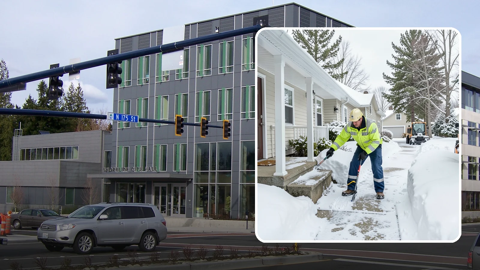 Porch Snow Removal in Shoreline, King County, WA - We clear covered and open porches so your home's main gathering entry stays dry and safe underfoot.