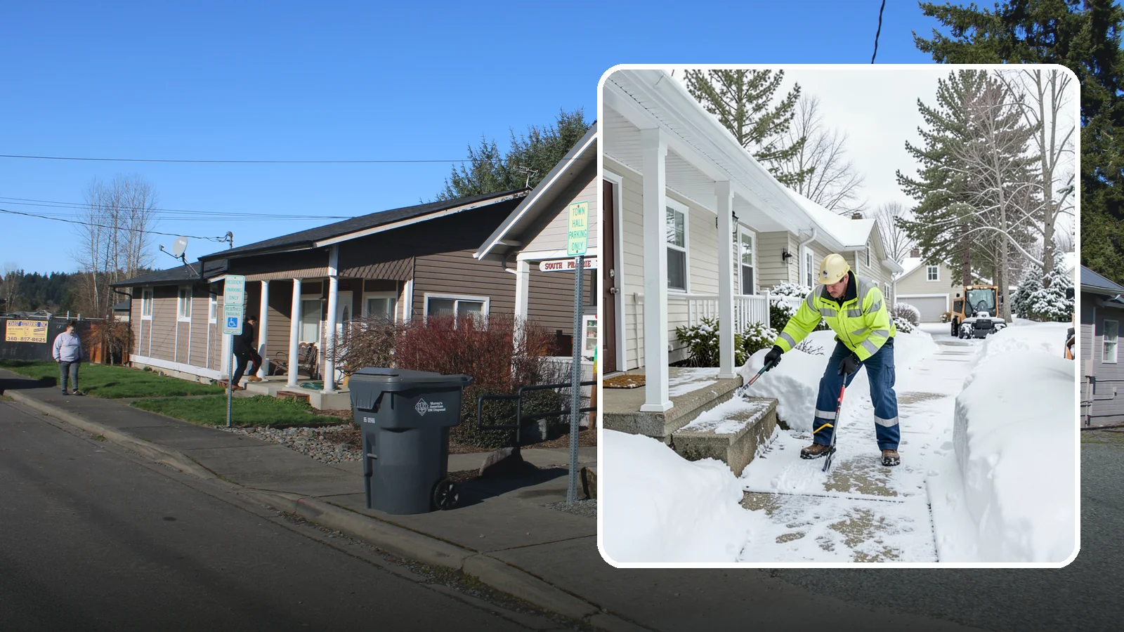 Porch Snow Removal in South Prairie, Pierce County, WA - We clear covered and open porches so your home's main gathering entry stays dry and safe underfoot.