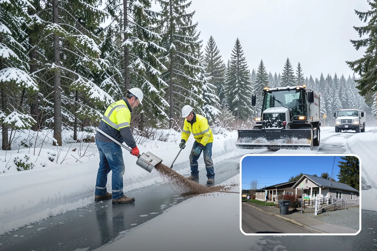 Porch Snow Removal in South Prairie, Pierce County, WA - Removes wind-driven snow that gathers at porch edges