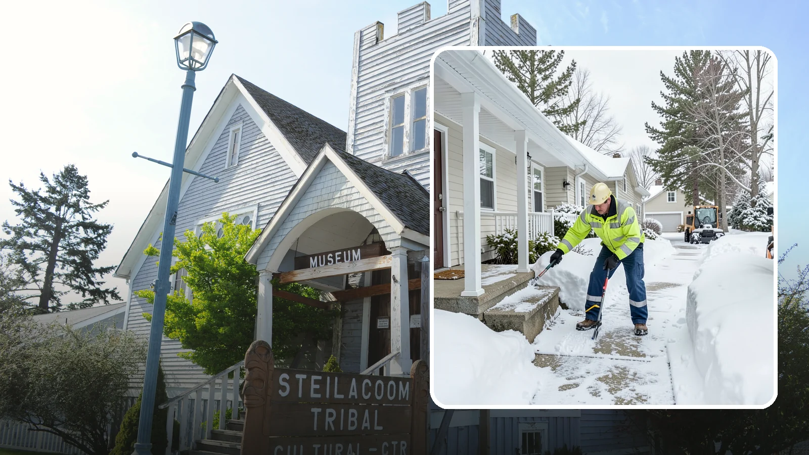 Porch Snow Removal in Steilacoom, Pierce County, WA - We clear covered and open porches so your home's main gathering entry stays dry and safe underfoot.