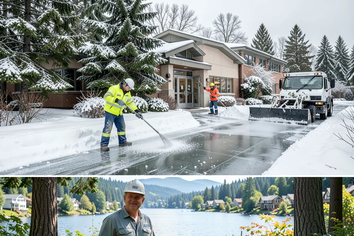 Porch Steps Clearing in Milton, King County, WA - Porch steps need regular clearing all winter, with extra attention during thaws when roof drip refreezes at the base of the...
