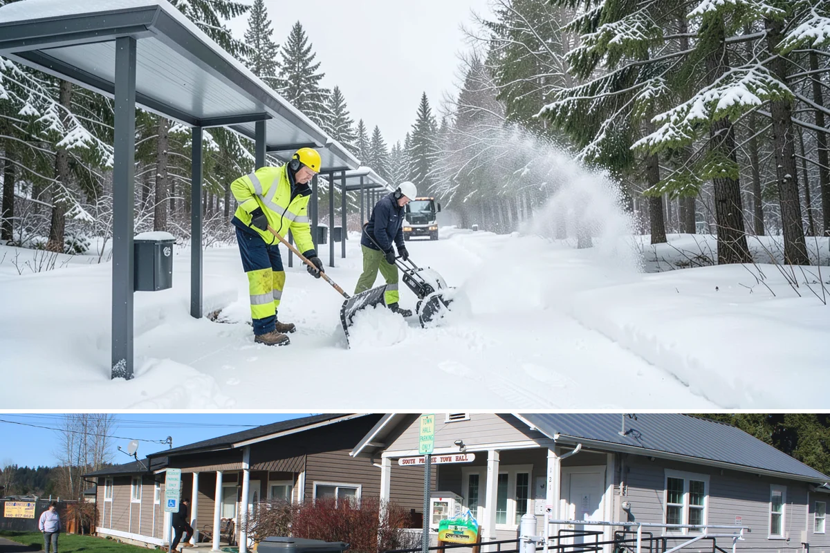 Porch Steps Clearing in South Prairie, Pierce County, WA - Porch steps need regular clearing all winter, with extra attention during thaws when roof drip refreezes at the base of the...