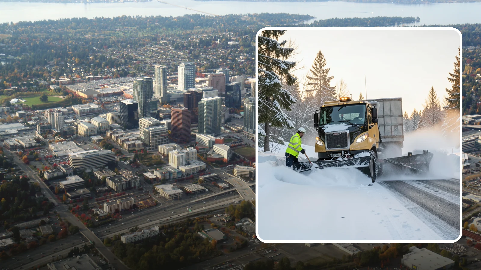Powder Snow Removal in Bellevue, King County, WA - On the rare cold, dry spells that bring true powder to the lowlands, we clear it fast before winds redrift it.