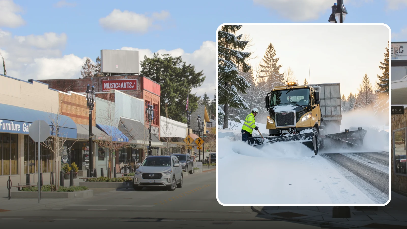 Powder Snow Removal in Bothell, King County, WA - On the rare cold, dry spells that bring true powder to the lowlands, we clear it fast before winds redrift it.