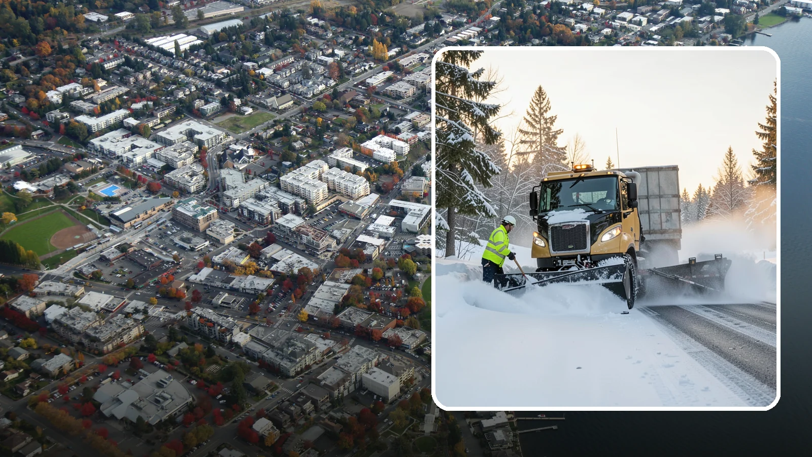 Powder Snow Removal in Kirkland, King County, WA - On the rare cold, dry spells that bring true powder to the lowlands, we clear it fast before winds redrift it.
