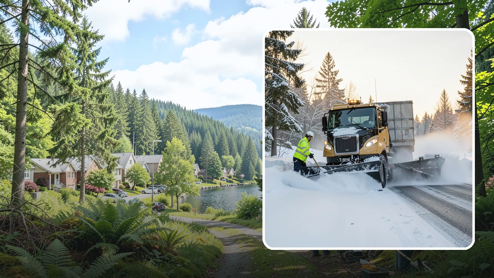 Powder Snow Removal in Lake Forest Park, King County, WA - On the rare cold, dry spells that bring true powder to the lowlands, we clear it fast before winds redrift it.