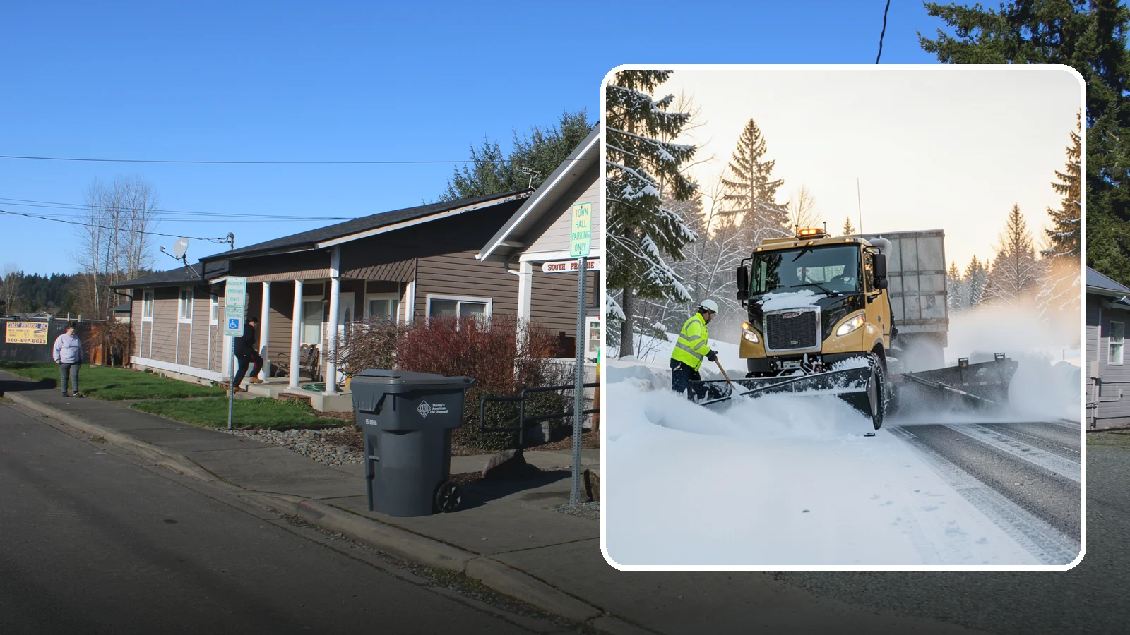 Powder Snow Removal in South Prairie, Pierce County, WA - On the rare cold, dry spells that bring true powder to the lowlands, we clear it fast before winds redrift it.