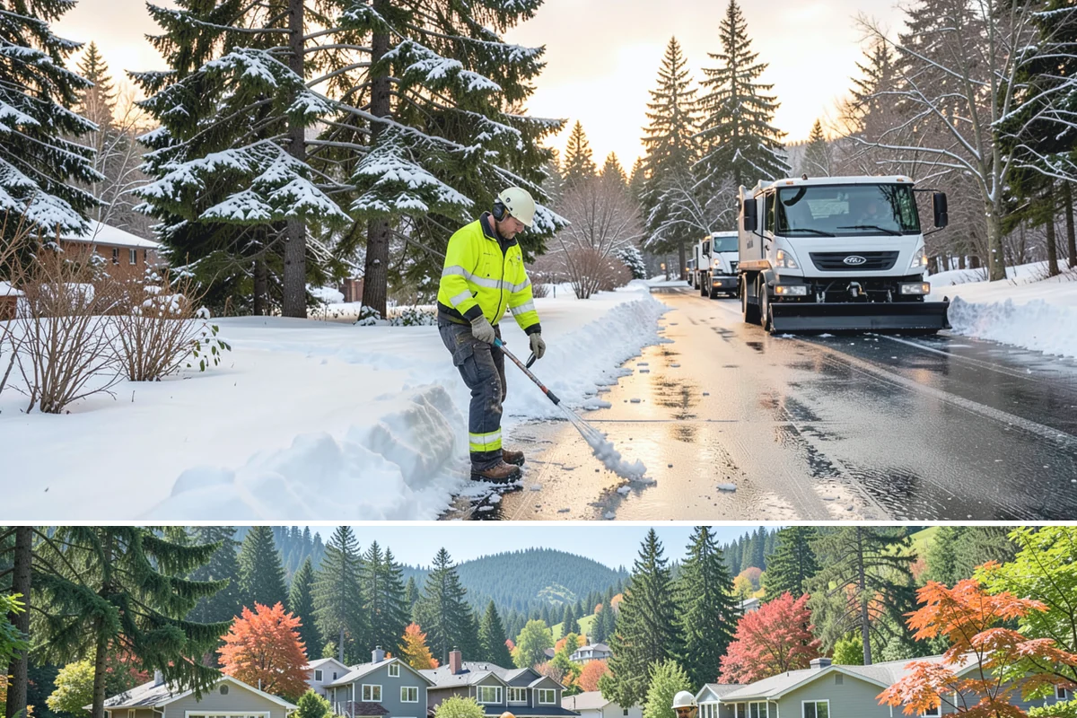Pre-Storm Treatment in Fircrest, Pierce County, WA - Pretreatment is applied in the hours before any forecast snow, most often during December and January cold snaps.