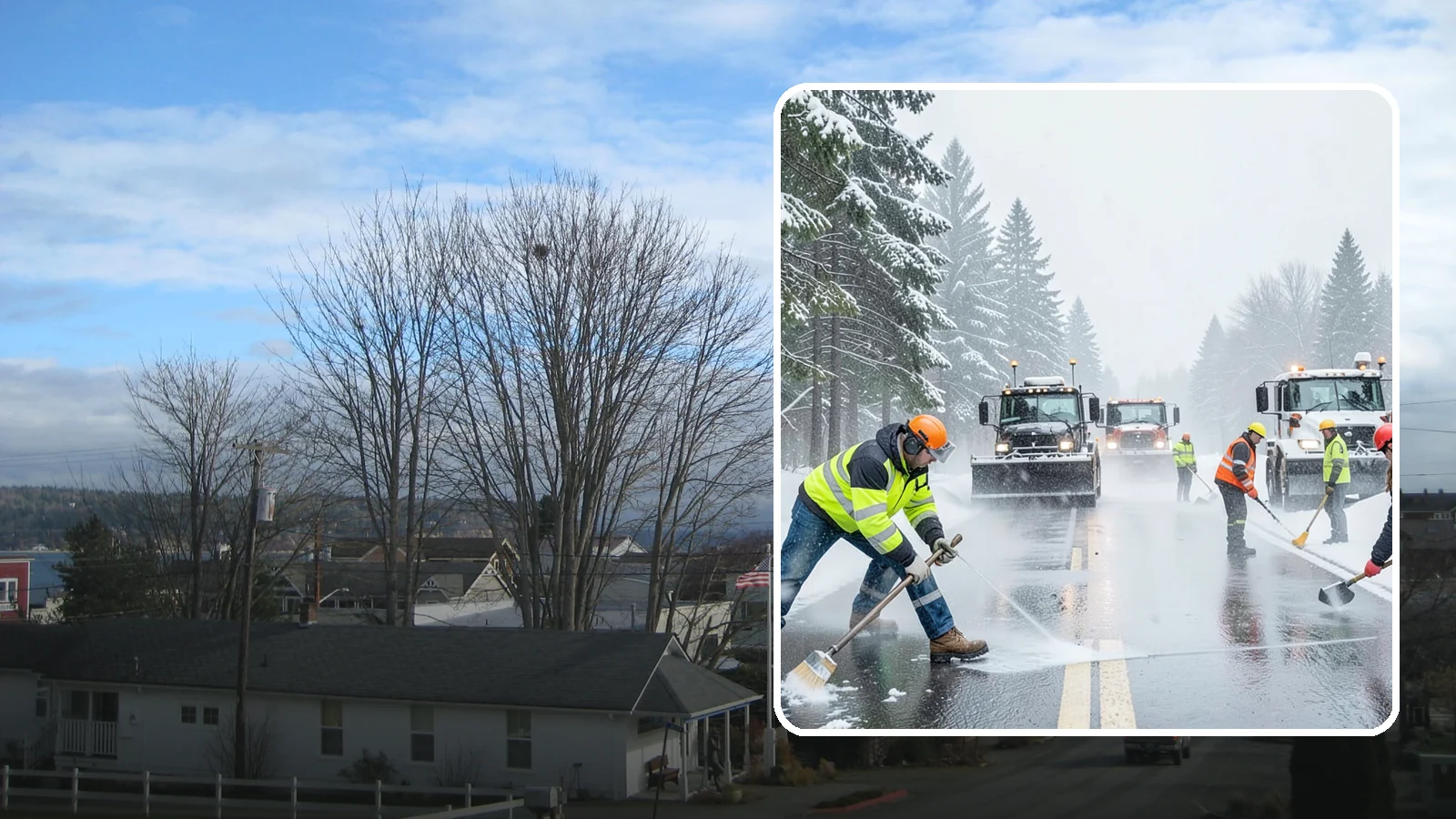 Pre-Storm Treatment in Langley, Island County, WA - Proactive anti-icing applied before snow arrives so accumulation never bonds to your pavement.