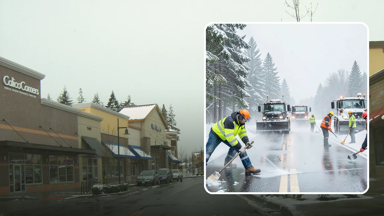 Pre-Storm Treatment in Mill Creek, Snohomish County, WA - Proactive anti-icing applied before snow arrives so accumulation never bonds to your pavement.