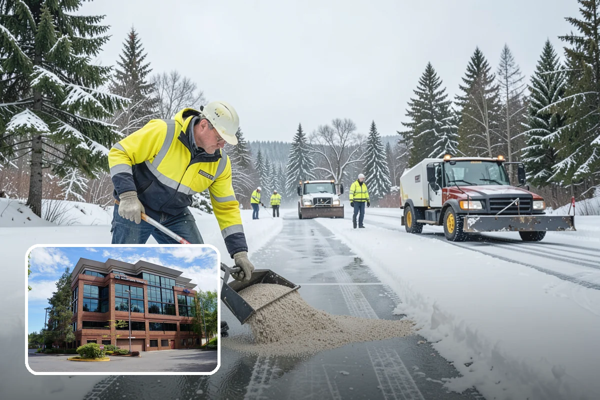 Pre-Storm Treatment in Mountlake Terrace, Snohomish County, WA - Prevents snow and ice from bonding to pavement
