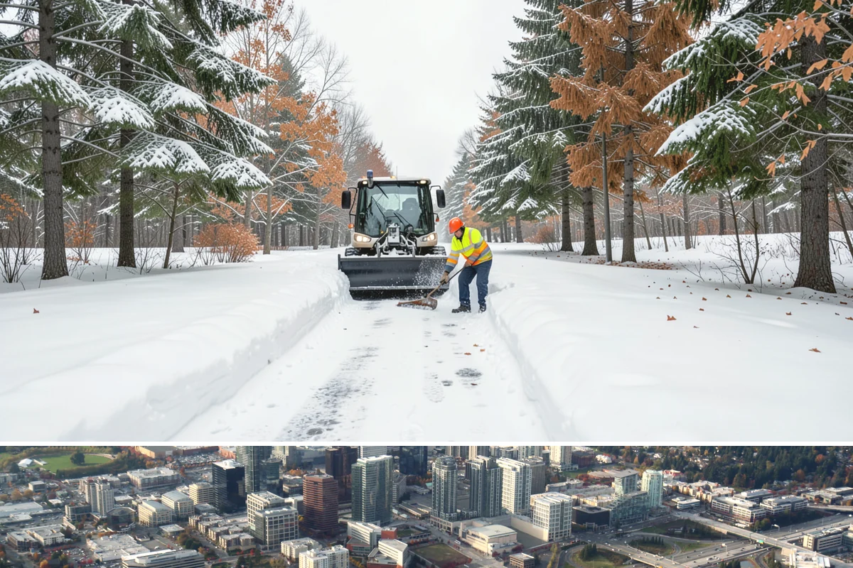 Property Management Sidewalk Clearing in Bellevue, King County, WA - Property management demand spans late November through February, when portfolio-wide freeze-thaw keeps every managed walk in play.
