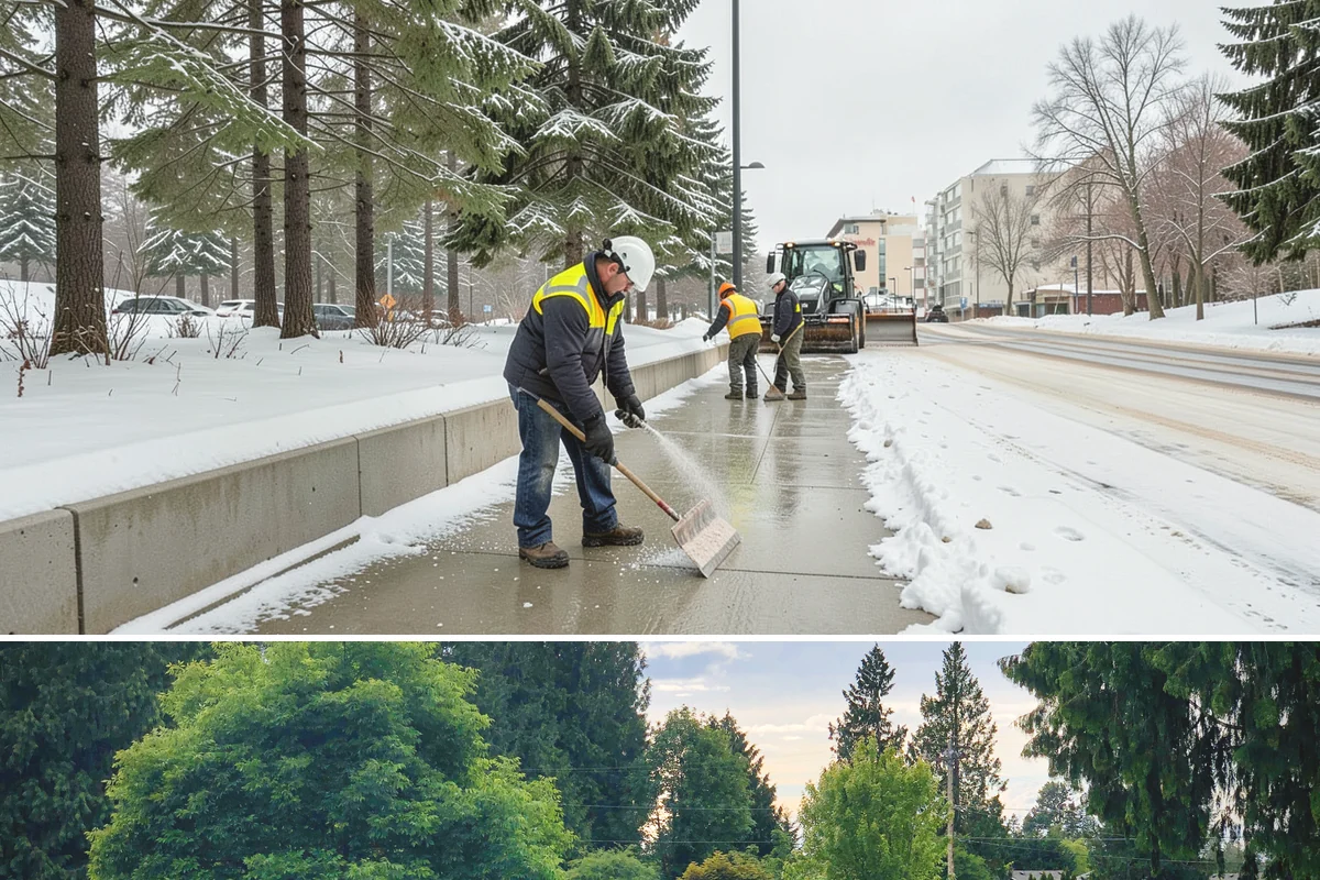 Property Management Sidewalk Clearing in Bonney Lake, Pierce County, WA - Property management demand spans late November through February, when portfolio-wide freeze-thaw keeps every managed walk in play.