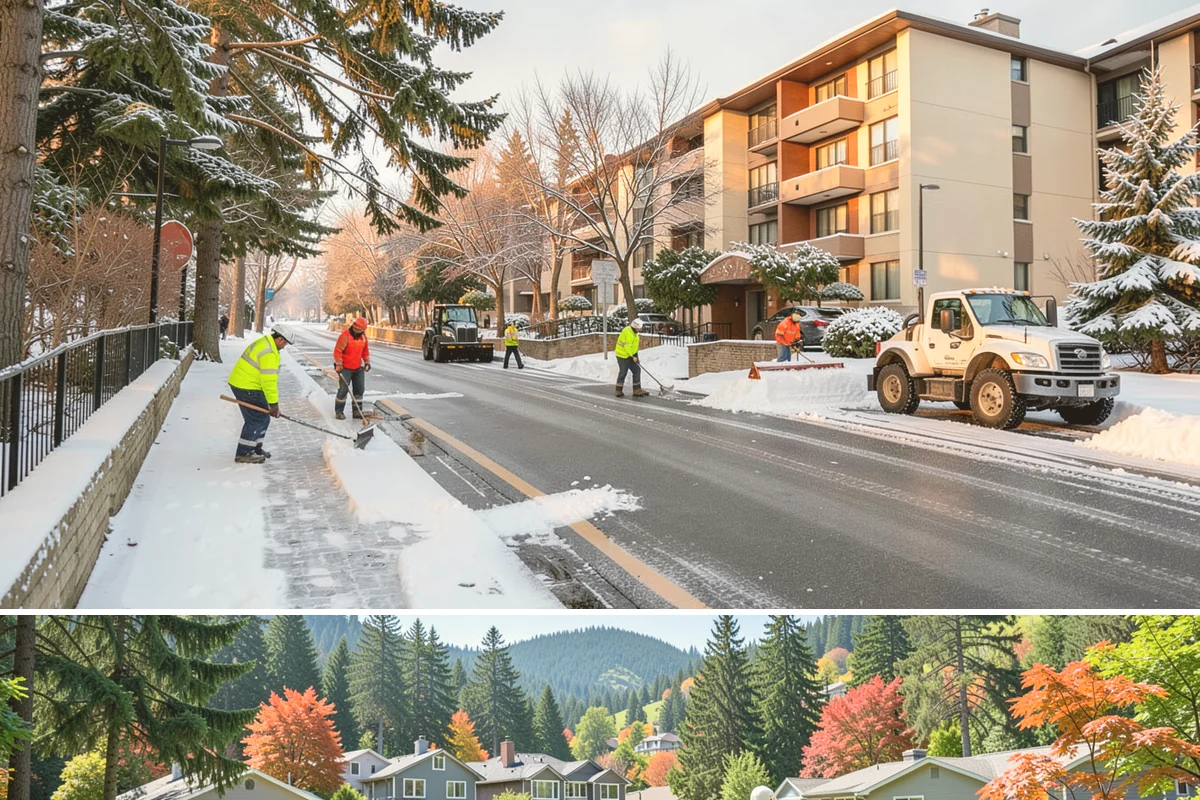 Property Management Sidewalk Clearing in Fircrest, Pierce County, WA - Property management demand spans late November through February, when portfolio-wide freeze-thaw keeps every managed walk in play.