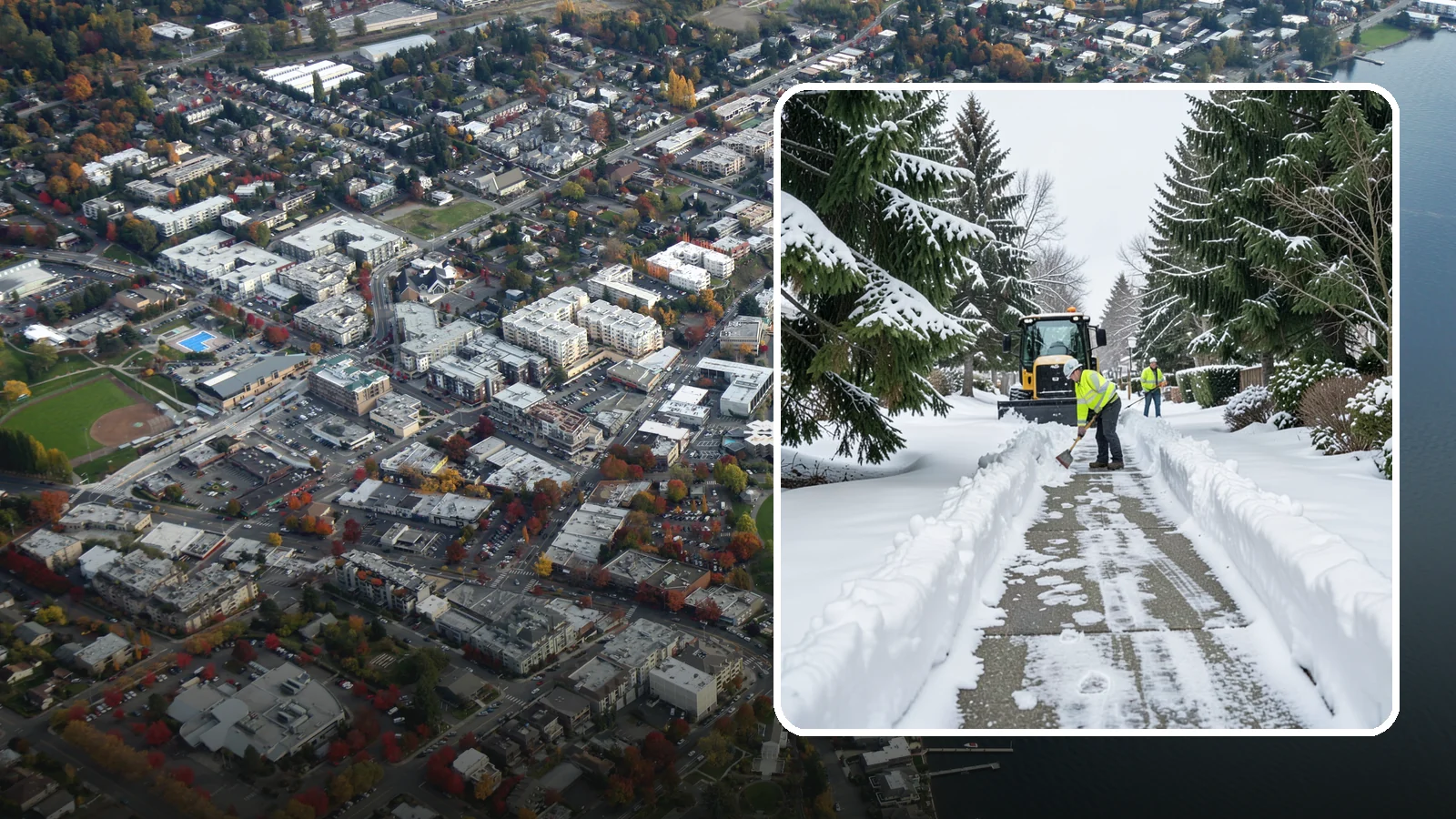 Property Management Sidewalk Clearing in Kirkland, King County, WA - Portfolio-wide sidewalk clearing for Western Washington property managers, delivering consistent walk service and documentation...