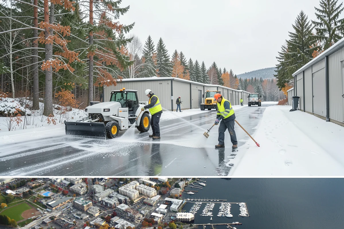 Property Management Sidewalk Clearing in Kirkland, King County, WA - Property management demand spans late November through February, when portfolio-wide freeze-thaw keeps every managed walk in play.
