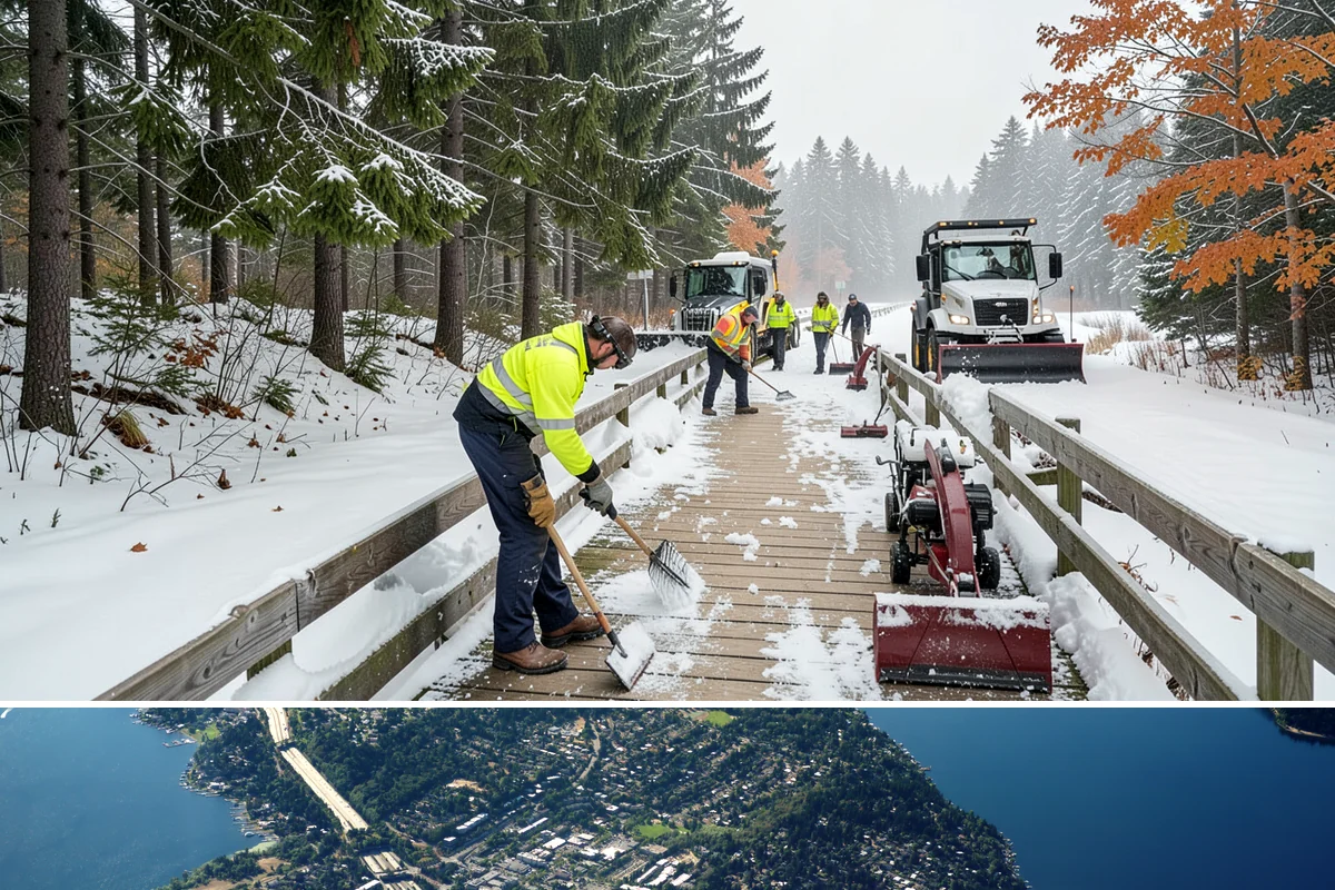 Property Management Sidewalk Clearing in Mercer Island, King County, WA - Property management demand spans late November through February, when portfolio-wide freeze-thaw keeps every managed walk in play.