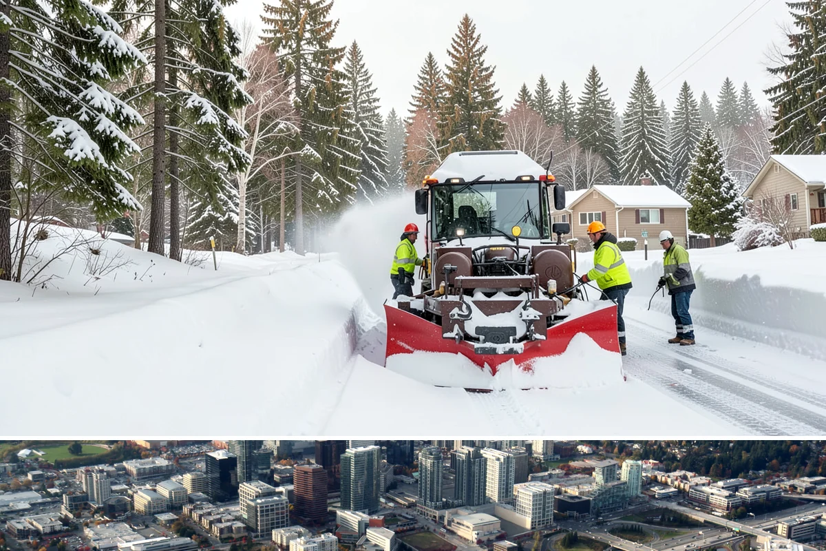 Public Sidewalk Clearing in Bellevue, King County, WA - Public sidewalk clearing is required after every snowfall through the winter season.