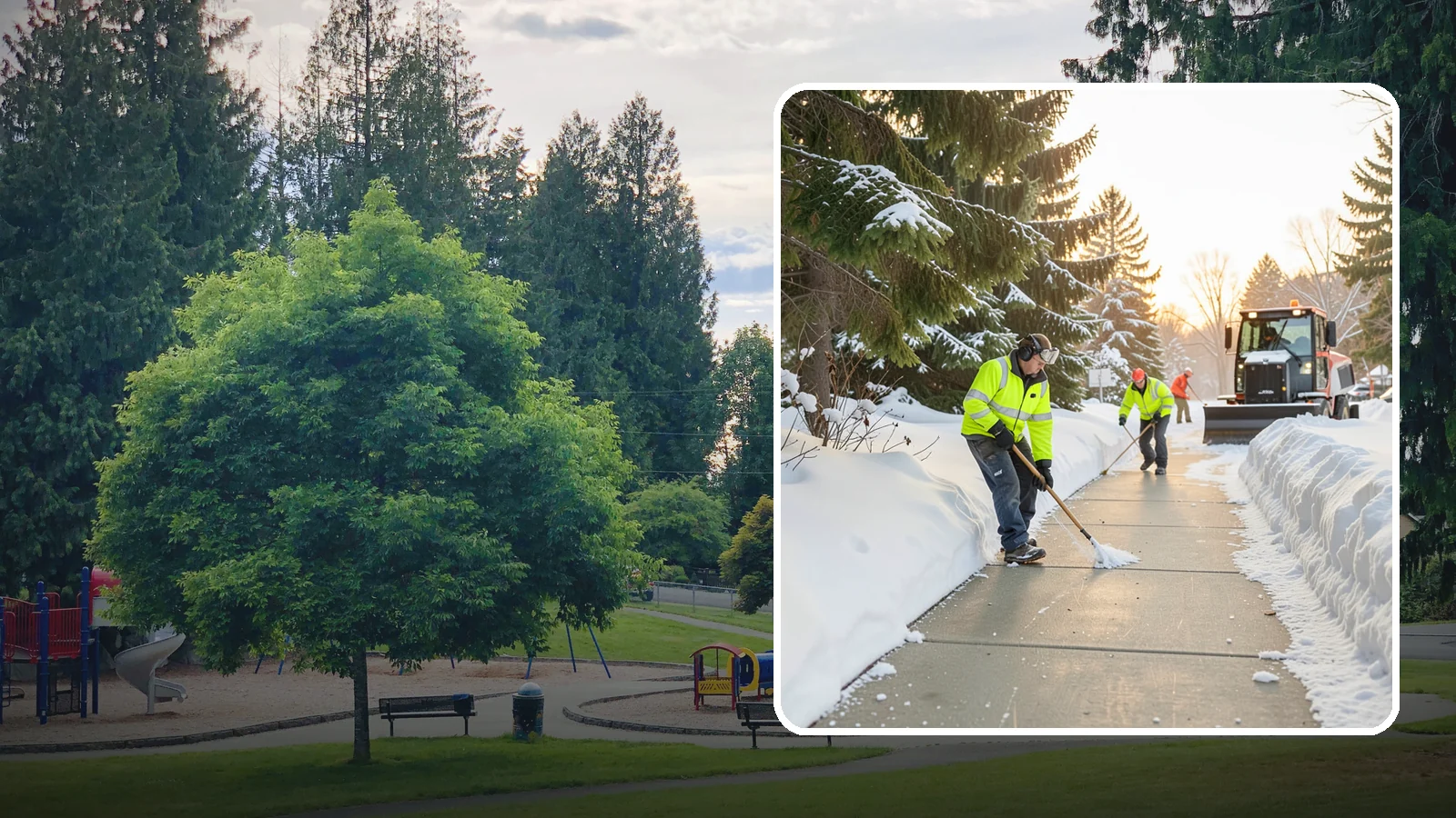 Public Sidewalk Clearing in Bonney Lake, Pierce County, WA - We keep the public sidewalks fronting your property clear to meet local ordinances and protect pedestrians.