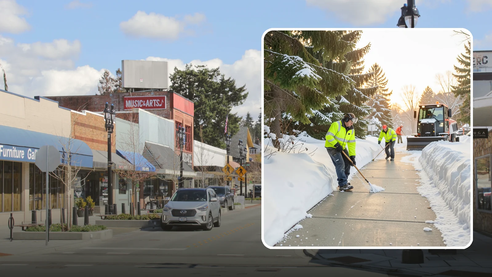 Public Sidewalk Clearing in Bothell, King County, WA - We keep the public sidewalks fronting your property clear to meet local ordinances and protect pedestrians.