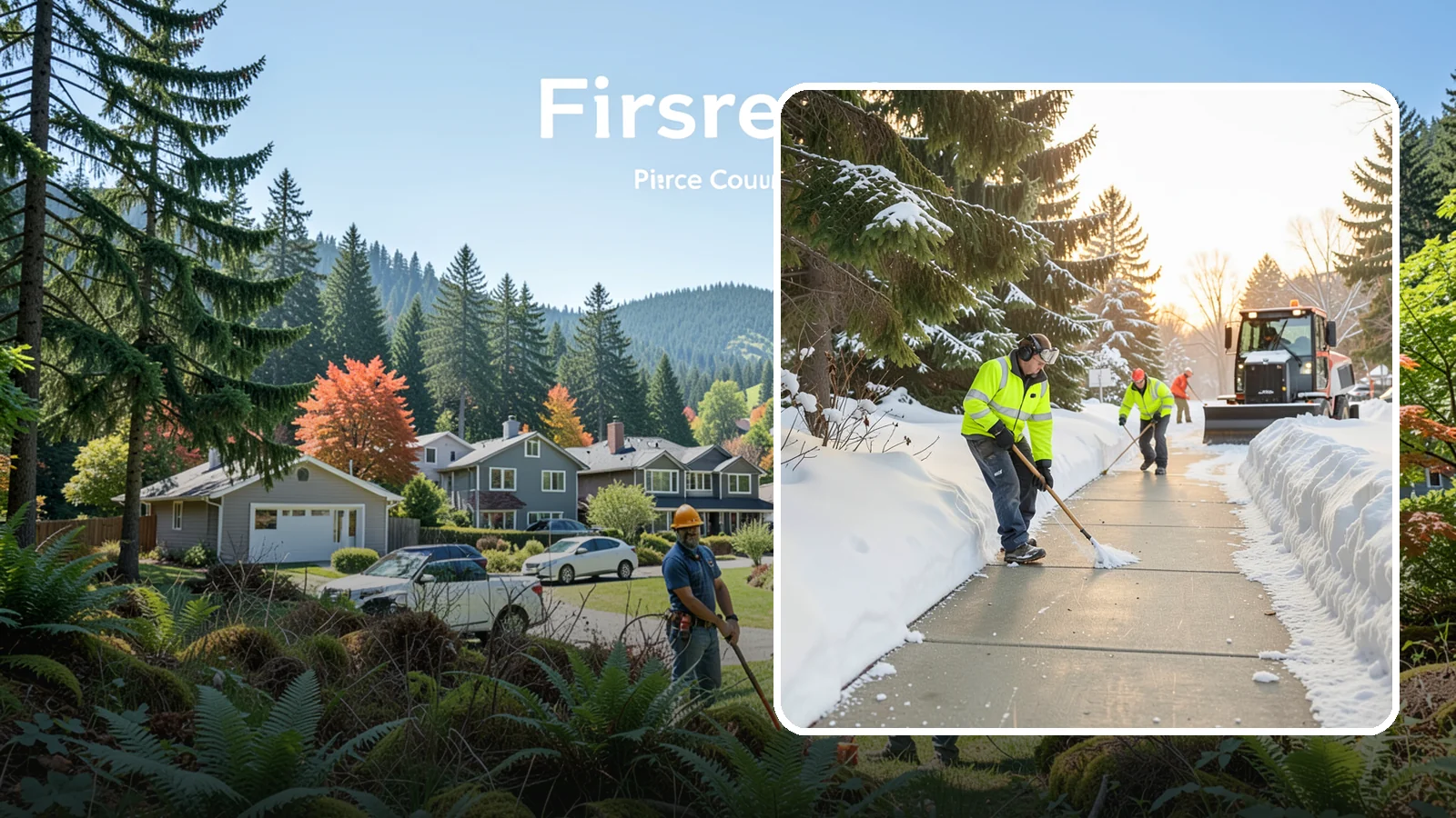 Public Sidewalk Clearing in Fircrest, Pierce County, WA - We keep the public sidewalks fronting your property clear to meet local ordinances and protect pedestrians.