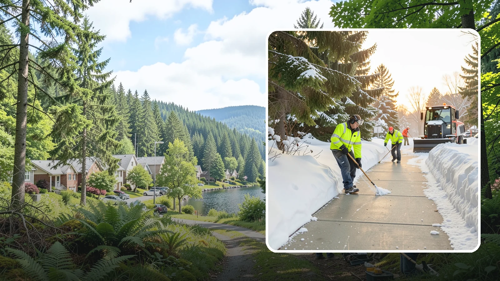Public Sidewalk Clearing in Lake Forest Park, King County, WA - We keep the public sidewalks fronting your property clear to meet local ordinances and protect pedestrians.