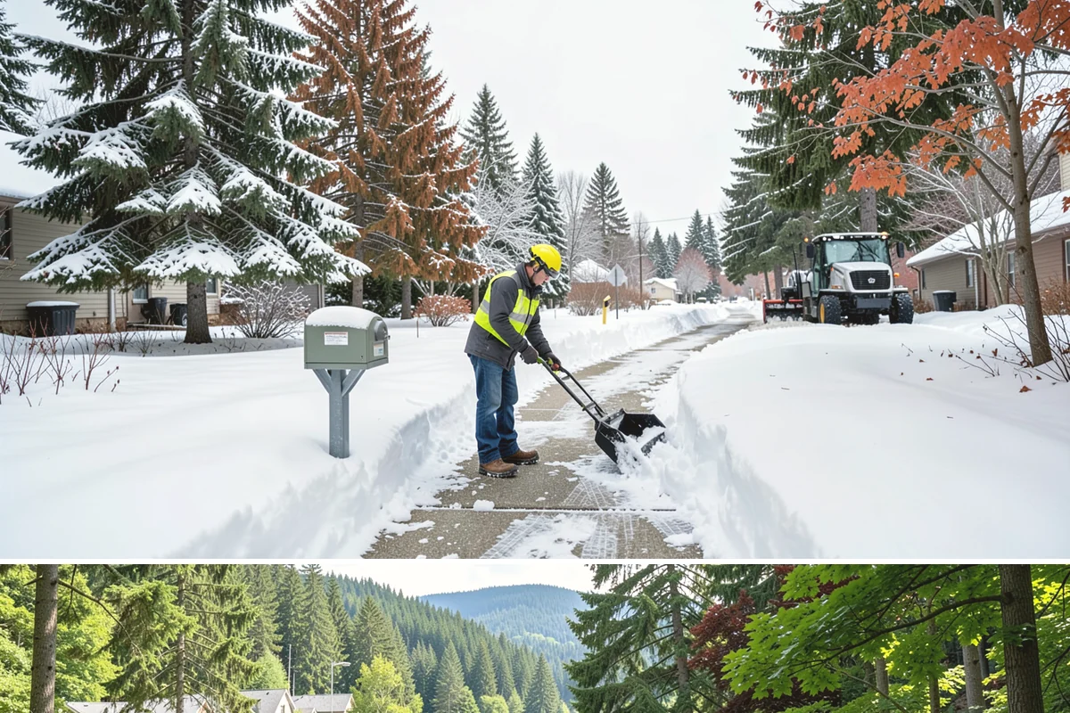 Public Sidewalk Clearing in Lake Forest Park, King County, WA - Public sidewalk clearing is required after every snowfall through the winter season.