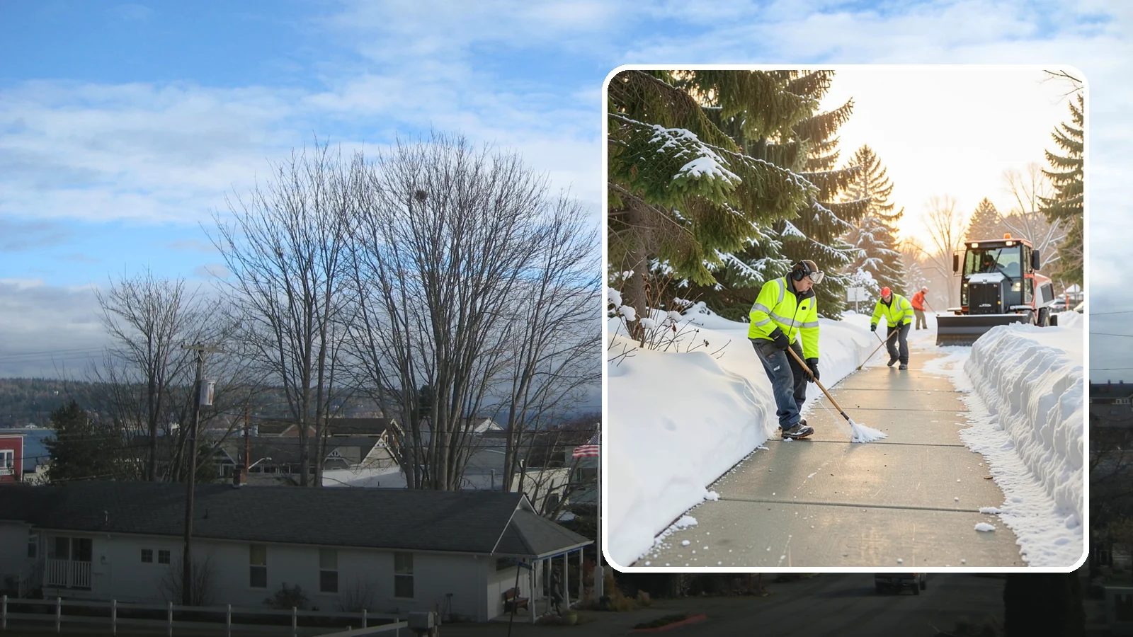 Public Sidewalk Clearing in Langley, Island County, WA - We keep the public sidewalks fronting your property clear to meet local ordinances and protect pedestrians.
