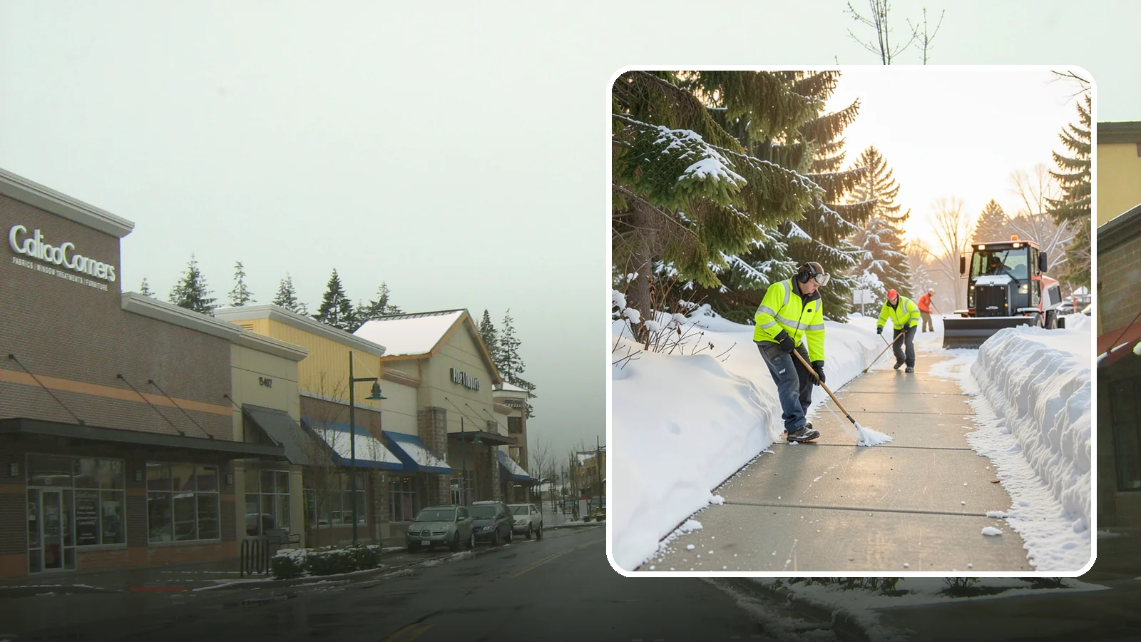 Public Sidewalk Clearing in Mill Creek, Snohomish County, WA - We keep the public sidewalks fronting your property clear to meet local ordinances and protect pedestrians.