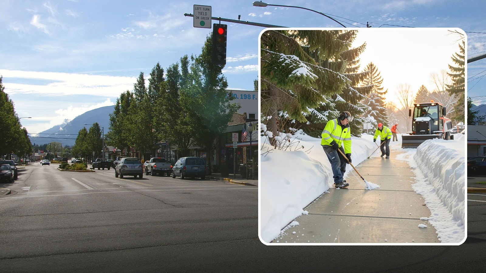 Public Sidewalk Clearing in North Bend, King County, WA - We keep the public sidewalks fronting your property clear to meet local ordinances and protect pedestrians.