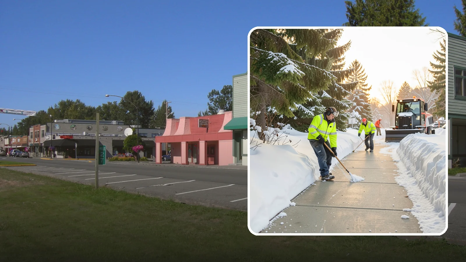 Public Sidewalk Clearing in Snoqualmie, King County, WA - We keep the public sidewalks fronting your property clear to meet local ordinances and protect pedestrians.