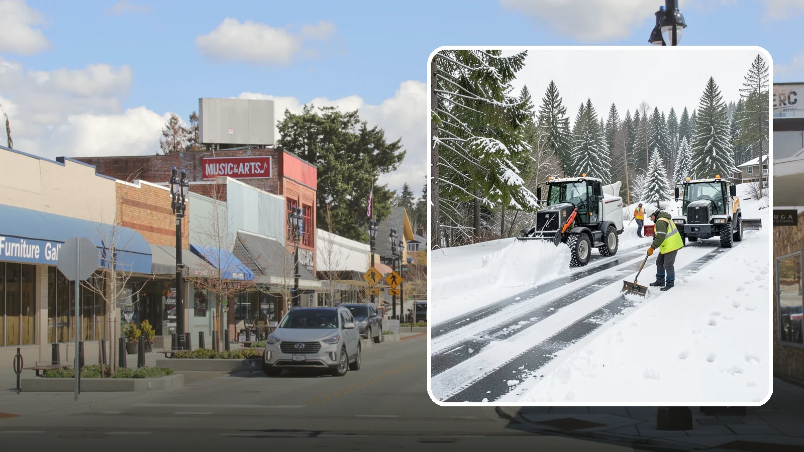 Ramp Snow Removal in Bothell, King County, WA - Clearing of parking ramps and vehicle inclines where snow and ice make grade transitions dangerous for drivers.