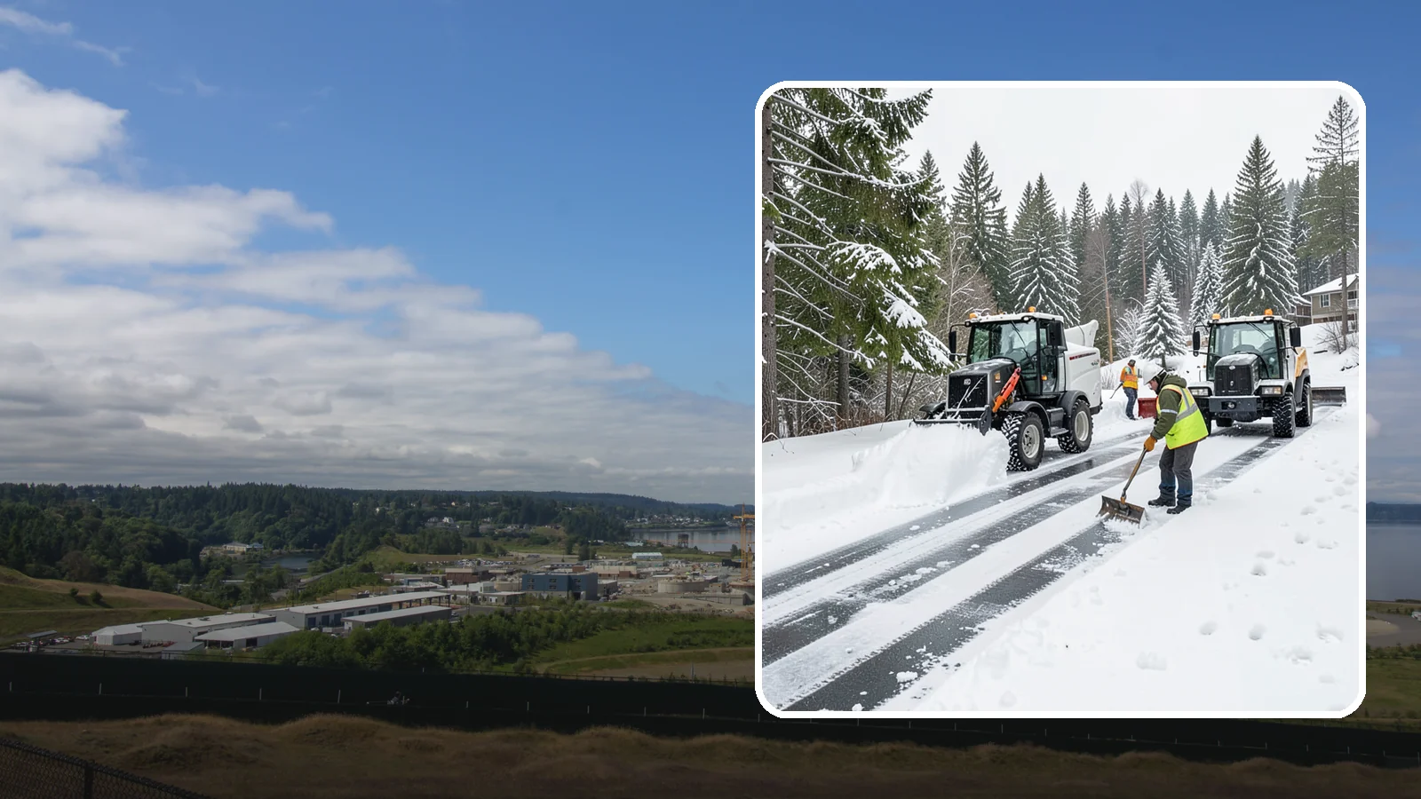 Ramp Snow Removal in University Place, Pierce County, WA - Clearing of parking ramps and vehicle inclines where snow and ice make grade transitions dangerous for drivers.
