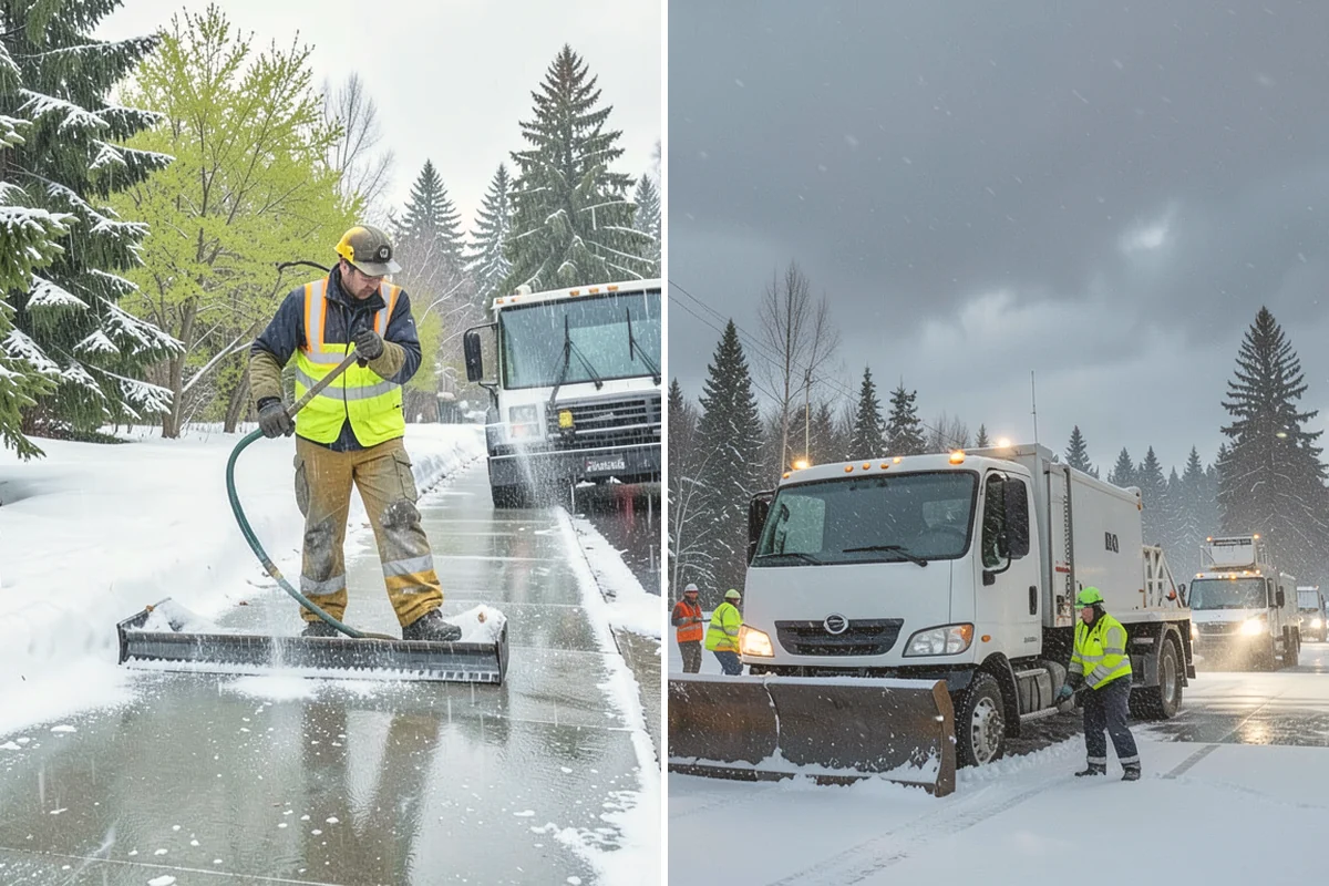 Refreeze Prevention in Brier, Snohomish County, WA - Clear standing meltwater from low points and shaded zones
