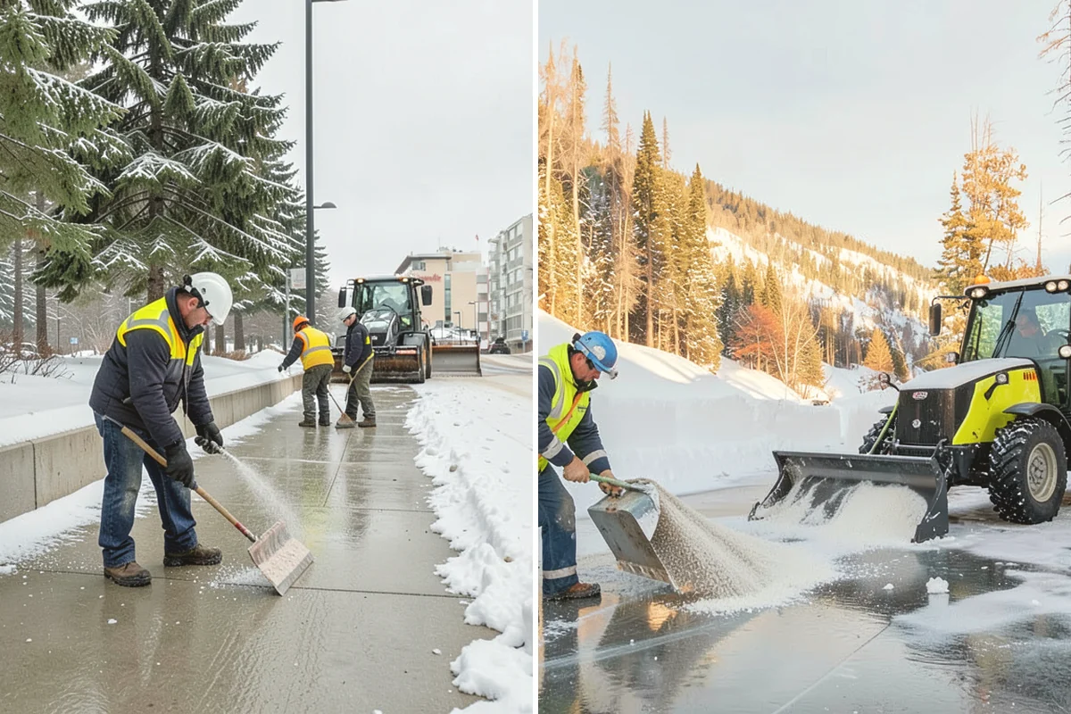 Refreeze Prevention in Covington, King County, WA - Clear standing meltwater from low points and shaded zones