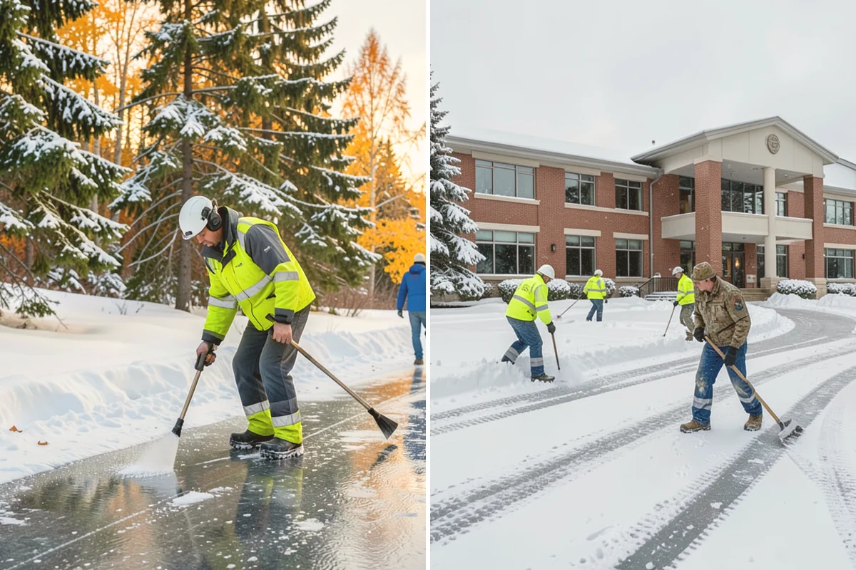Refreeze Prevention in Lynnwood, Snohomish County, WA - Clear standing meltwater from low points and shaded zones