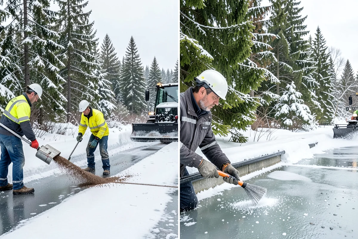 Refreeze Prevention in Maple Valley, King County, WA - Clear standing meltwater from low points and shaded zones