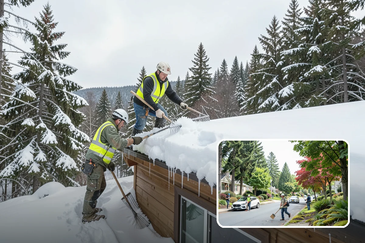 REO Property Snow Removal in Beaux Arts Village, King County, WA - Meets lender and preservation-company clearing requirements