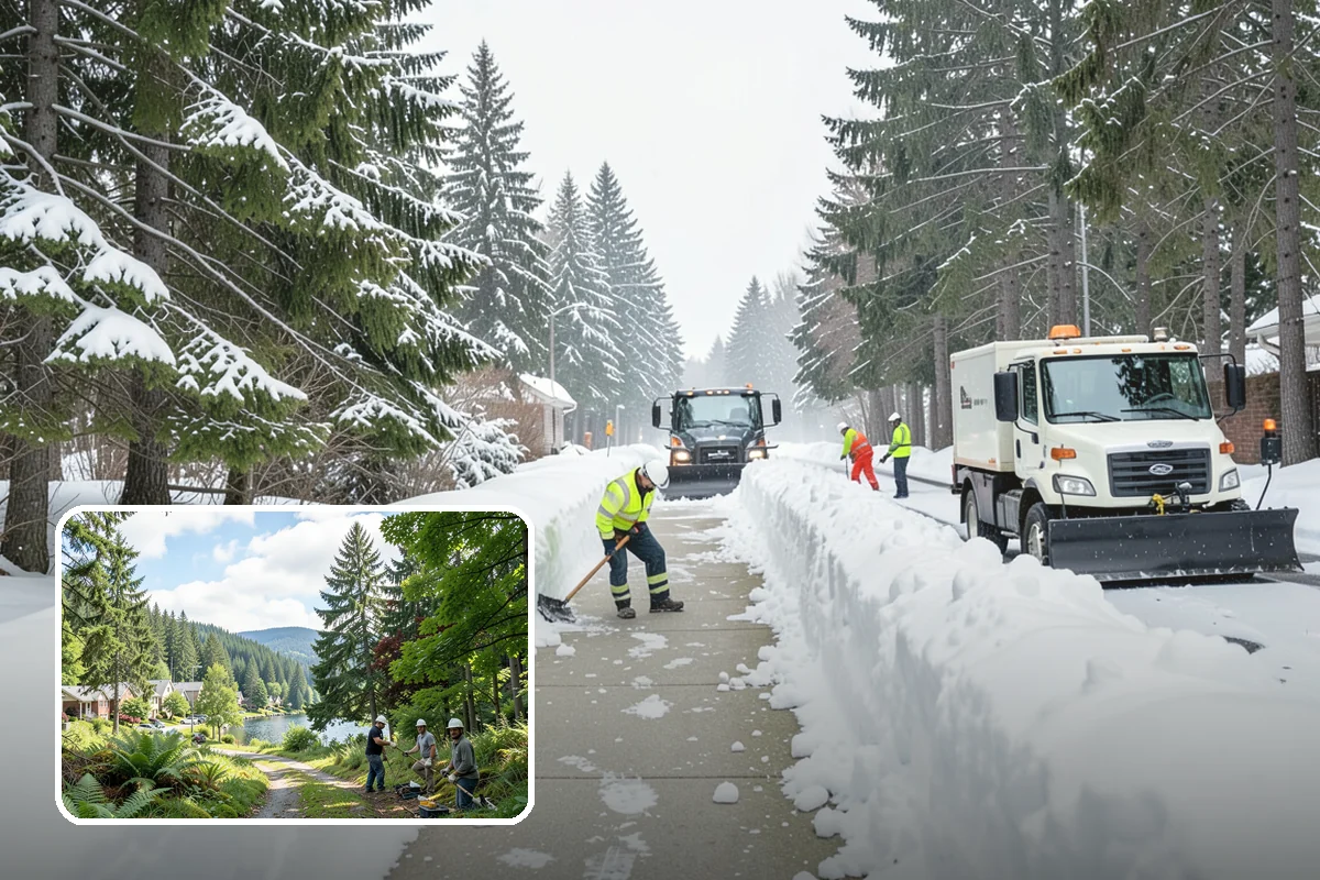 REO Property Snow Removal in Lake Forest Park, King County, WA - Meets lender and preservation-company clearing requirements