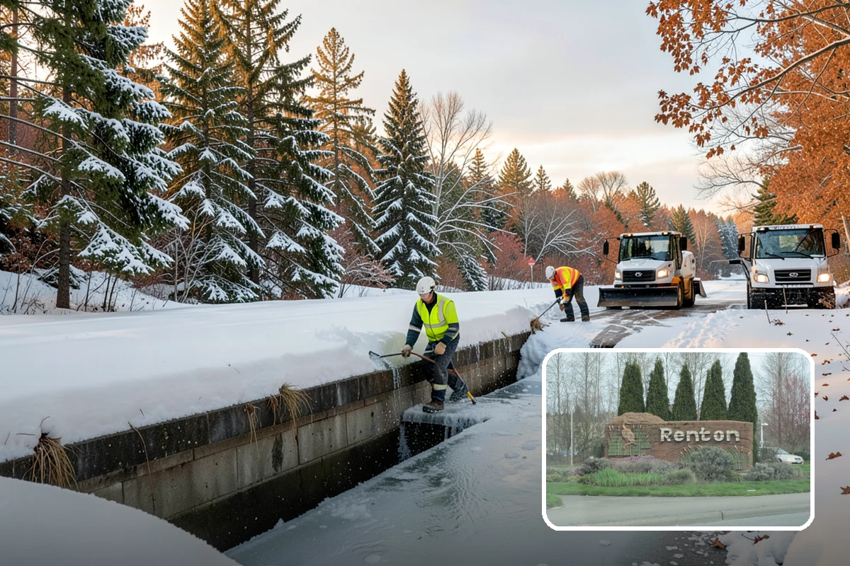 REO Property Snow Removal in Renton, King County, WA - Meets lender and preservation-company clearing requirements