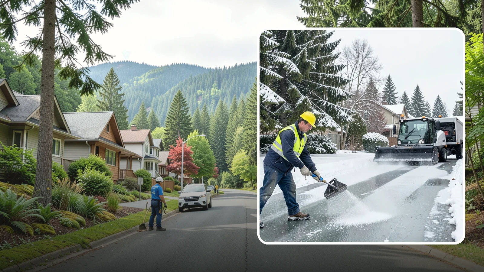 Residential Deicing in Darrington, Snohomish County, WA - Targeted deicing that keeps Western Washington driveways, walkways, and front steps free of the black ice that forms after...