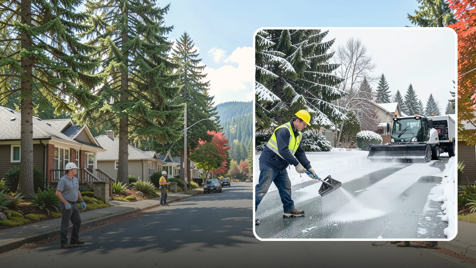 Residential Deicing in Hunts Point, King County, WA - Targeted deicing that keeps Western Washington driveways, walkways, and front steps free of the black ice that forms after...