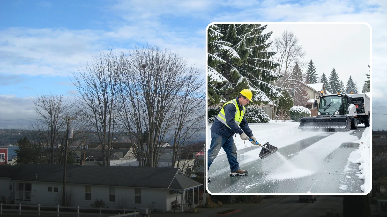 Residential Deicing in Langley, Island County, WA - Targeted deicing that keeps Western Washington driveways, walkways, and front steps free of the black ice that forms after...