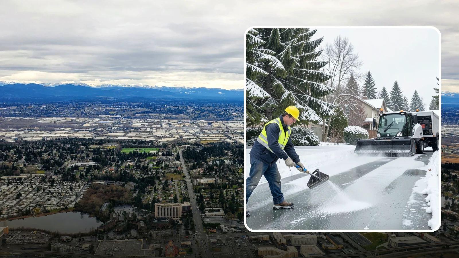 Residential Deicing in SeaTac, King County, WA - Targeted deicing that keeps Western Washington driveways, walkways, and front steps free of the black ice that forms after...